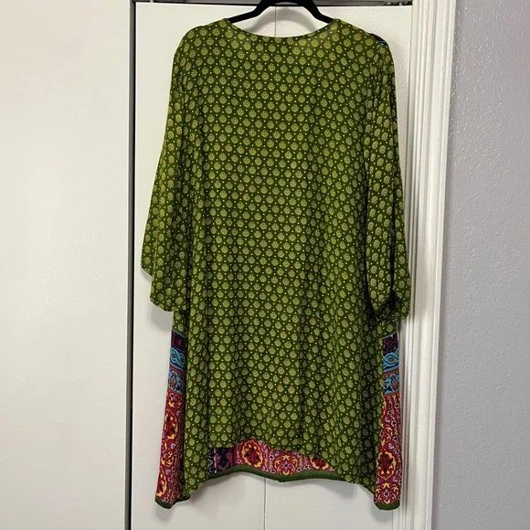Ananda's Collection Womens 1X Green Boho Paisley Tassel Rayon Tunic Dress India - Picture 2 of 5